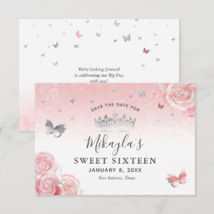 Silber und hell rosafarbene Rosen Elegant Save The Date