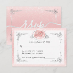Silber und Hellrosa Rose Elegant RSVP Karte
