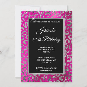 Silber und Hot Pink Leopard Foil Geburtstag Einladung