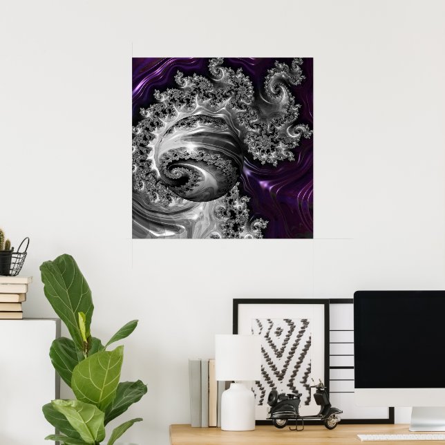 Silber und Lila Fraktal Vortex Poster (Heimbüro)