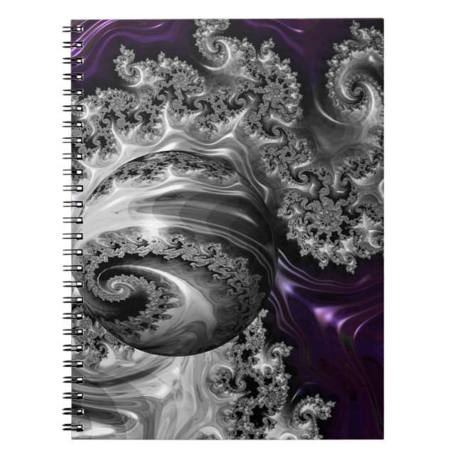 Silber und Lila Fraktal Vortex Spiral Notebook Notizblock (Vorderseite)