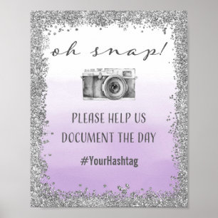 Silber und Lila Oh Snap Wedding Hashtag Print Poster