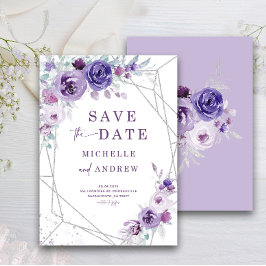 Silber und Lila Save the Date Einladung
