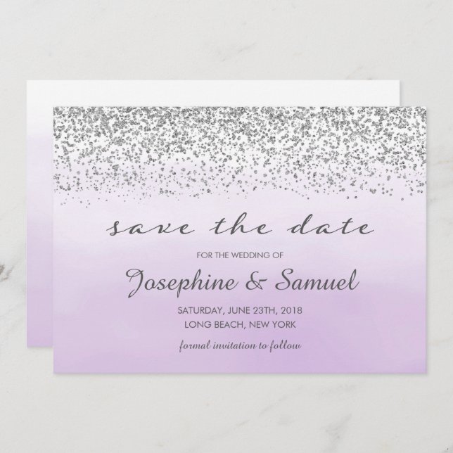 Silber und Lila Wasserfarbe Save the Date Einladung (Vorne/Hinten)