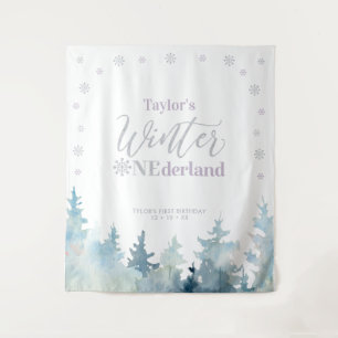 Silber und Lila   Winteronderland 1. Geburtstag Wandteppich