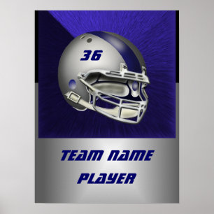 Silber-und Marine-Blau-Football-Helm Poster