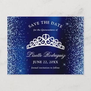 Silber und Navy Blue Quinceanera Save the Date Postkarte