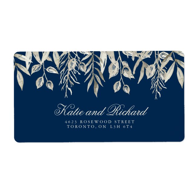Silber- und Navy-Hochzeitsadressen-Labels (Vorne)
