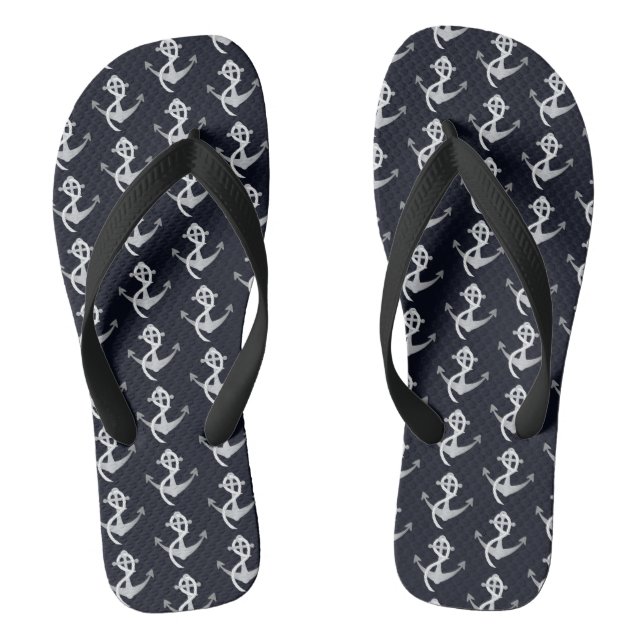 Silber- und Navy-Nautical-Anchor-Sandalen Flip Flops (Fußbett)