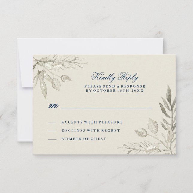 Silber und Navy-RSVP-Karte für Wasserfarben RSVP Karte (Vorderseite)