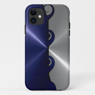 Silber- und Navy-Stainless-Metallwirbelmuster iPhone 11 Hülle