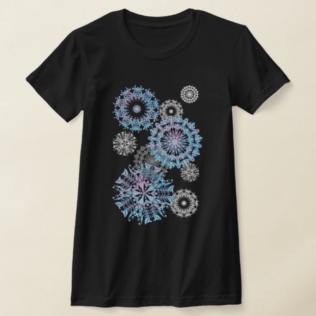 Silber- und Neonmandala-Schneeflocken T-Shirt (Ablage )
