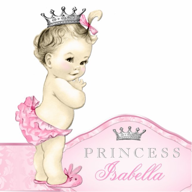 Silber und Pink Princess Baby Girl Freistehende Fotoskulptur (Vorne)