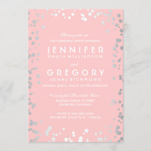 Silber und Rosa Confetti Vintage Probe Abendessen Einladung
