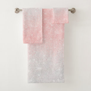 Silber und Rosa Glitzer Ombre Luxury Design Badhandtuch Set