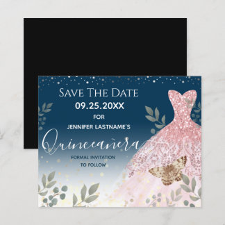 Silber und Rosa Kleid Quinceanera Save the Date