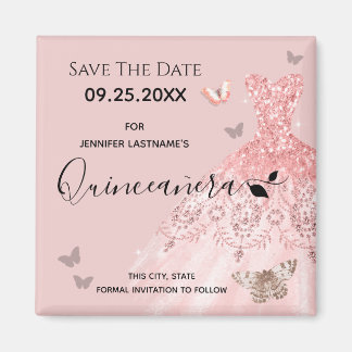 Silber und Rosa Kleid Quinceanera Save the Date Magnet