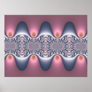 Silber- und rosa Wellen-Fraktal Poster