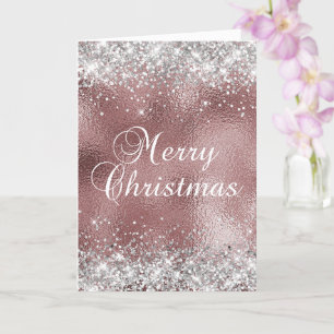 Silber und Rose Gold Funkelnd Foil Frohe Weihnacht Karte