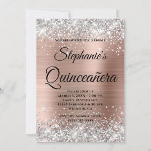 Silber- und Roségold-Fancy-Monogramm-Quinceañera Einladung
