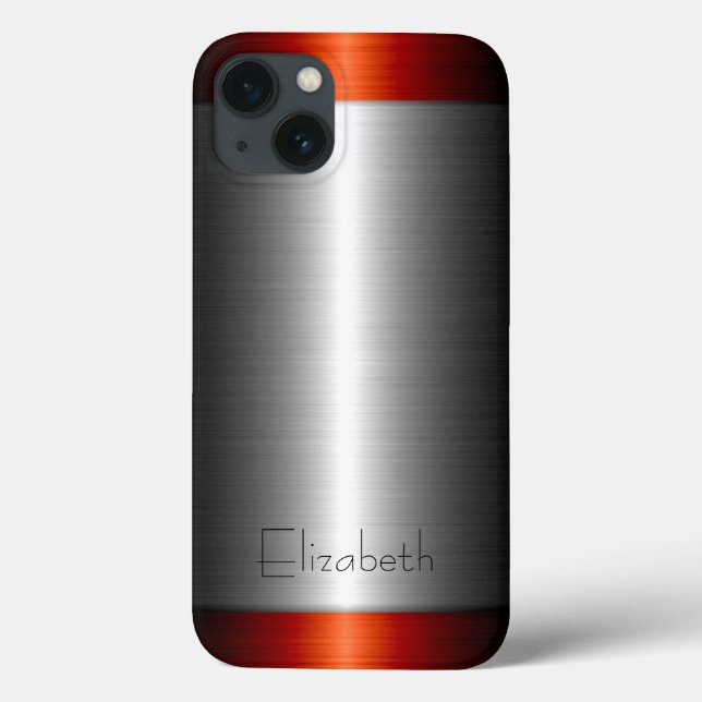 Silber und Rot Edelstahlmetall Case-Mate iPhone Hülle (Rückseite)