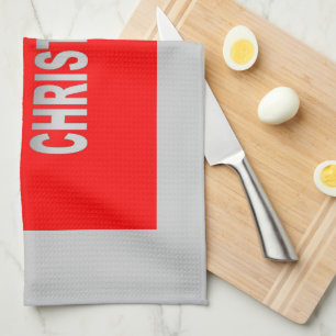 Silber und Rot frohe Weihnachten Geschirrtuch