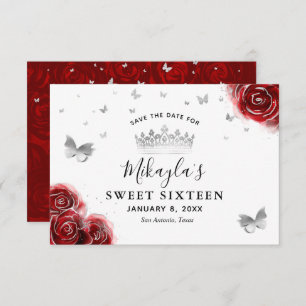 Silber und Rote Rosen Elegant Save The Date