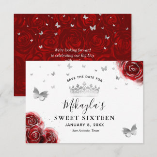Silber und Rote Rosen Elegant Save The Date