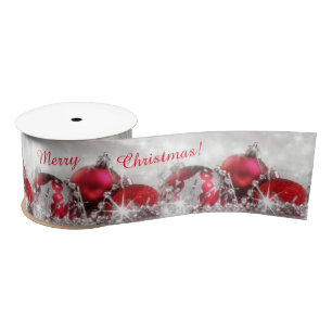 Silber und rotes frohe Weihnacht-Satin-Band Satinband