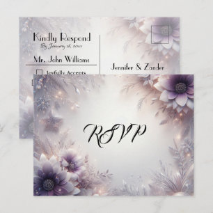 Silber und sanfte Amethyst Winterblüte RSVP Einladungspostkarte