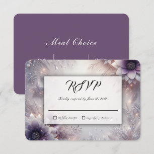 Silber und sanfte Amethyst Winterblüten Hochzeit RSVP Karte