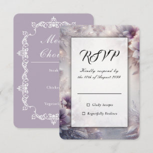Silber und sanfte Amethyst Winterblüten Hochzeit RSVP Karte