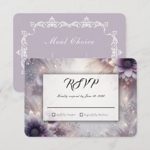 Silber und sanfte Amethyst Winterblüten Hochzeit RSVP Karte