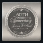Silber und Schwarz 60. Hochzeitstag Steinuntersetzer<br><div class="desc">Eleganter silberfarbener Kreis umrahmt schwarzer Hintergrund, 60. Hochzeitstag zum Gedenken an den Untersetzer. Anpassbarer Text. Diamanten und Silberherzen. 60. Hochzeit Jubiläum ist Textdesign mit Diamanten und Silber-Look. Wenn Sie Ihren Namen und das Jahr in der gleichen Schriftart Behandlung, müssen Sie E-Mail an den Designer. Es ist kostenlos und schnell. Wie...</div>
