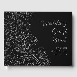 Silber und Schwarz Elegante Blumenhochzeit Gästebuch