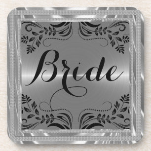 Silber- und Schwarz-Flora-Rahmen-Brillentext Untersetzer