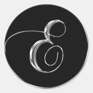 Silber und Schwarz formales Hochzeitmonogramm E-Si Runder Aufkleber