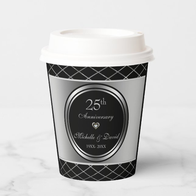 Silber- und Schwarz-geometrische Formen - 25. Pappbecher (Vorderseite)