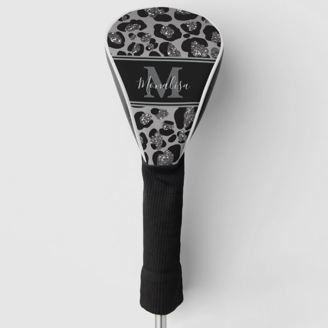 silber und schwarz glittery monogrampersonalisiert golf headcover (Vorderseite)