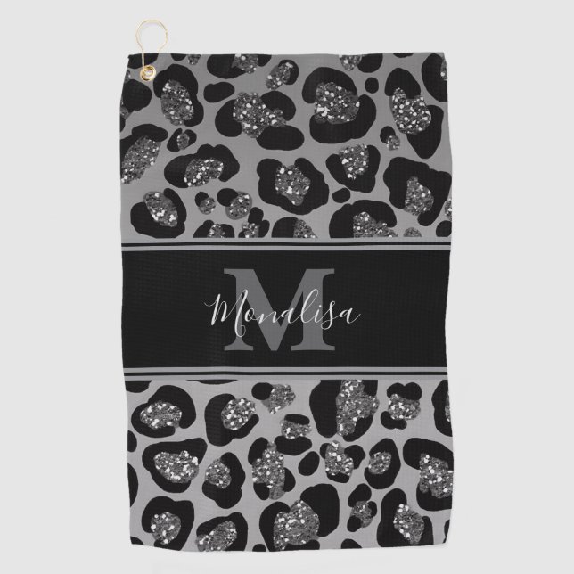 silber und schwarz glittery monogrampersonalisiert golfhandtuch (Vorderseite)