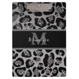 silber und schwarz glittery monogrampersonalisiert klemmbrett