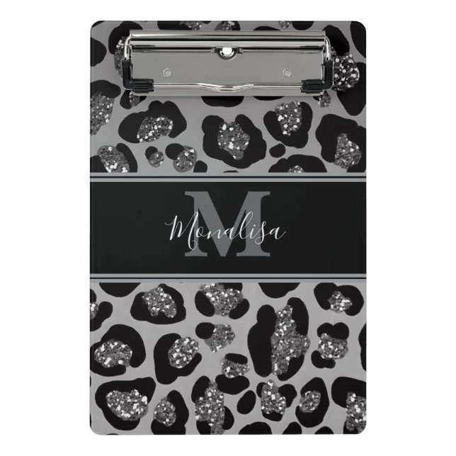 silber und schwarz glittery monogrampersonalisiert mini klemmbrett (Vorderseite)