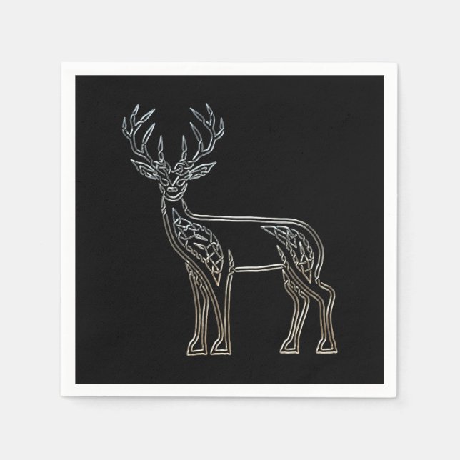 Silber und Schwarz Hirsche keltische Art Knoten Serviette (Vorderseite)
