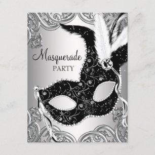 Silber und Schwarz Masquerade Party Einladung