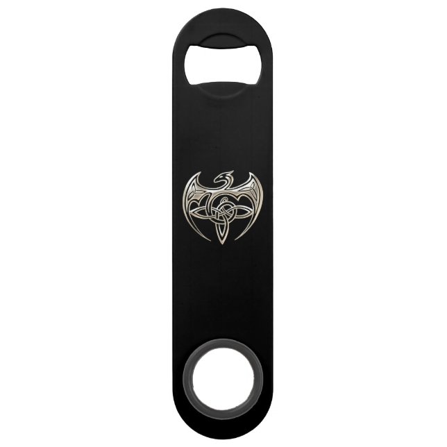 Silber und Schwarzer Drache Trine keltische Knospe Speedflaschenöffner (Vorderseite)