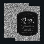 Silber und Schwarzer Glitzer Sweet 16 Einladungen<br><div class="desc">Silber und Schwarzer Glitzer Sweet 16 Einladungen. Diese Einladungen sind mit silberfarbenem Glitzer und einem edlen goldfarbenen Hintergrund gestaltet. Diese 16 . Geburtstag Einladung, die speziell für Jugendliche konzipiert wurde, ist eine fantastische Einführung in Ihren ganz besonderen Tag. Weitere koordinierende 16 Party-Vorräte erhalten Sie im Metro-Events Zazzle Shop und unter...</div>