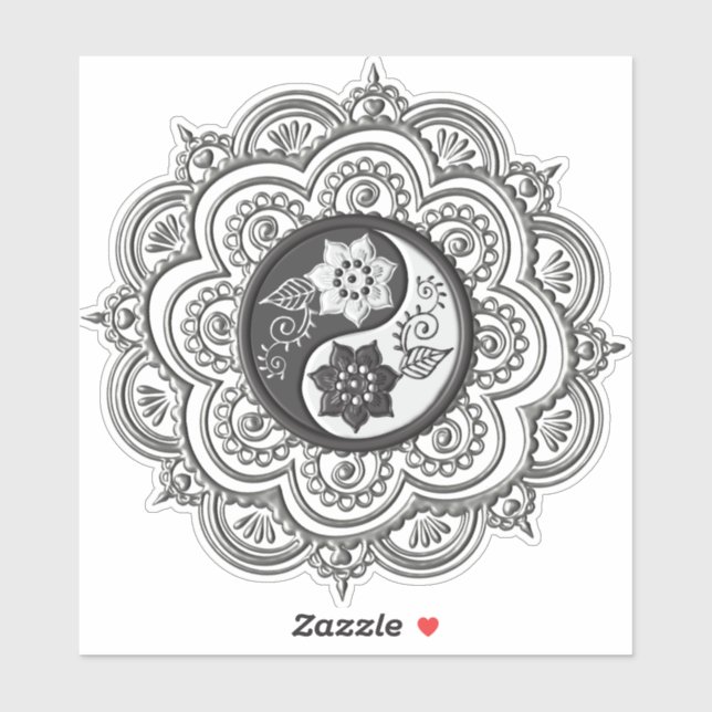 Silber- und schwarzes Mandala Aufkleber (Blatt)