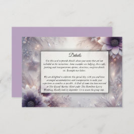 Silber und weiche Amethyst Winterblüten Hochzeit Begleitkarte