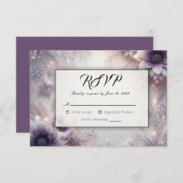 Silber und weiche Amethyst Winterblüten Hochzeit RSVP Karte