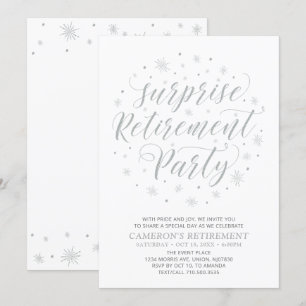 Silber und Weiß   Modern Surprise Retirement Party Einladung
